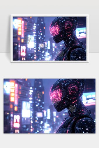 未来城市中的高科技智能机器人形象展示