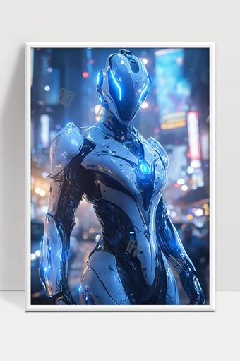 未来都市光影下的高科技智能机器人形象