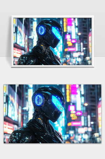 未来城市中的高科技智能机器人夜景