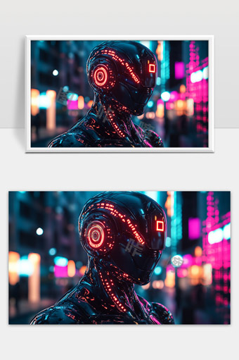 未来城市中的高科技智能机器人形象展示