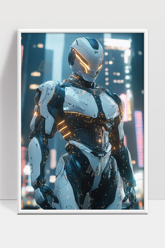 未来城市中的智能高科技机器人形象展示