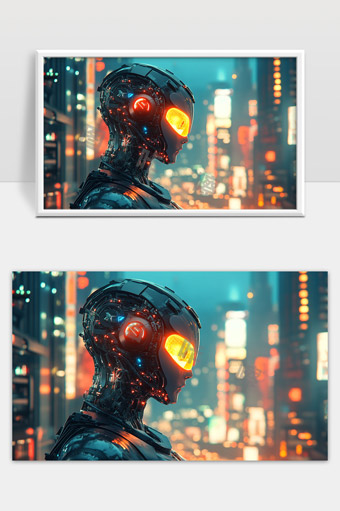 未来城市中的智能机器人高科技侧面形象展示