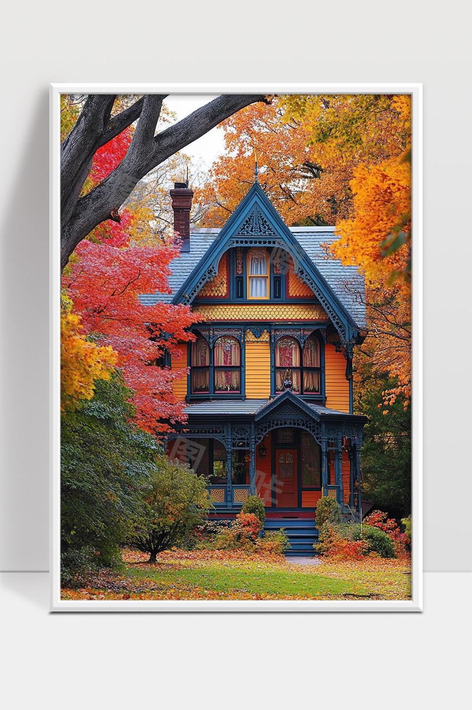 秋天色彩缤纷乡村别墅迷人景致