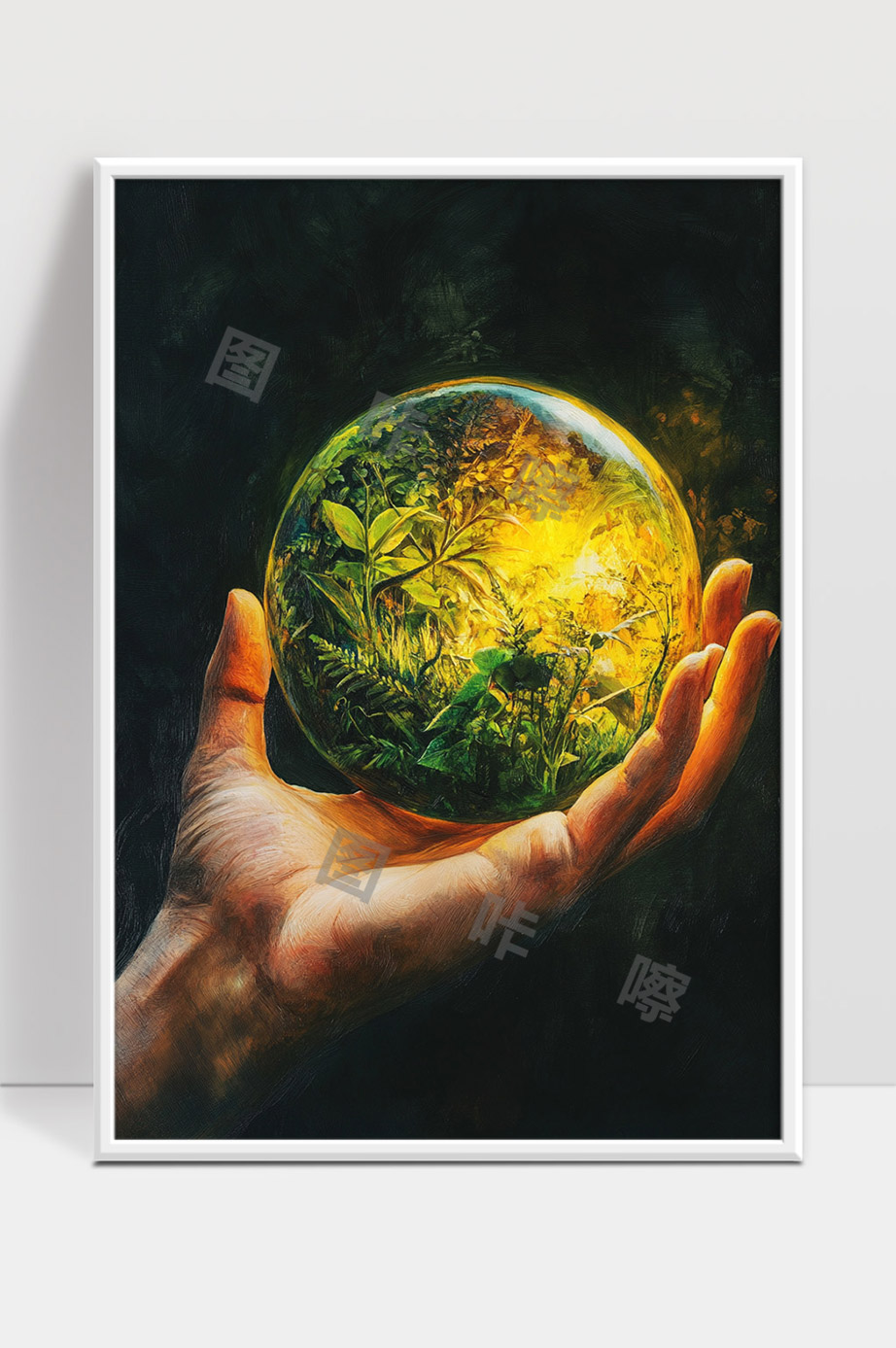 手中绿色生态球蕴含生命与自然之美