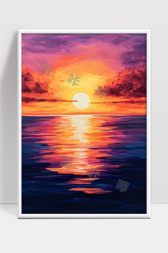 海上晚霞映照下的绚丽夕阳景象