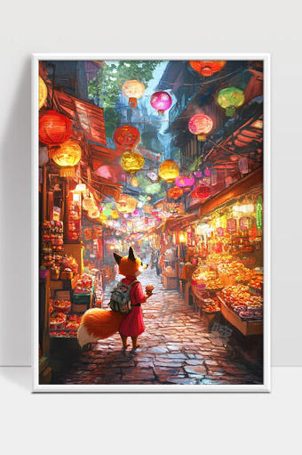 童话风狐狸探访灯火通明的古镇夜市街道