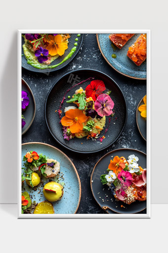 精致花卉装饰创意美食摆盘艺术展示