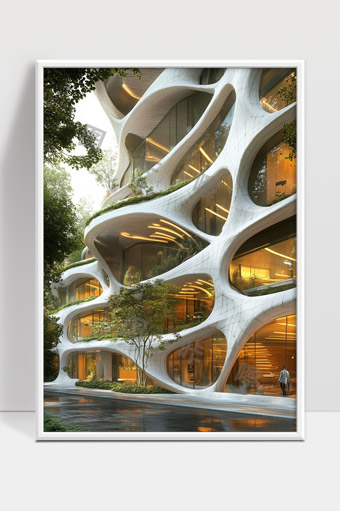 未来感生态建筑与自然环境完美融合的现代办公大楼