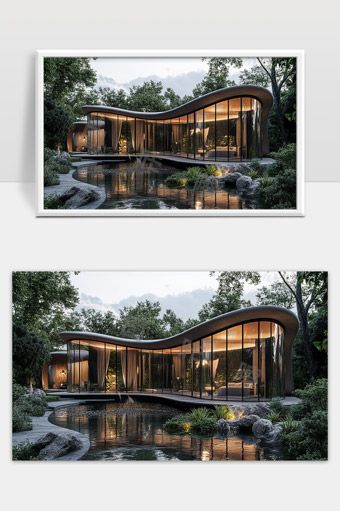 现代森林曲线玻璃别墅自然环境和谐共融设计