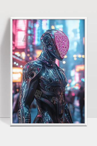 未来城市中的高科技智能机器人形象展示