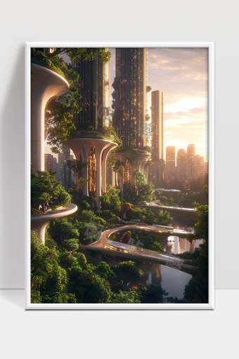 未来城市中的绿色生态建筑与自然融合景观