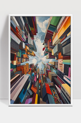 现代都市高楼林立形成独特视角的城市风景画