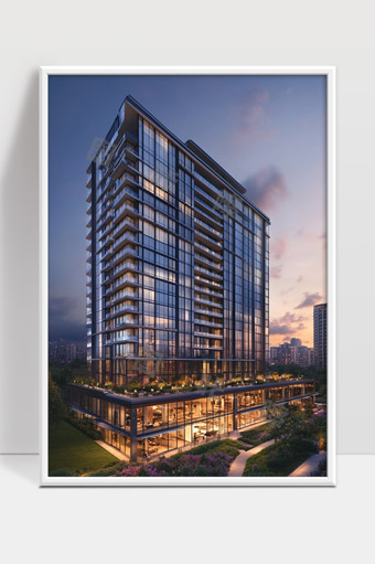 现代高层住宅建筑夕阳下的城市景观