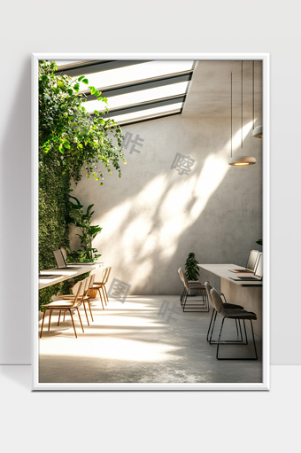 阳光充足绿植环绕现代简约办公空间