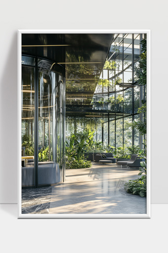 现代玻璃建筑中自然绿植与舒适休闲空间完美结合