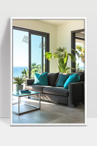 现代简约客厅宽大落地窗海景阳光充足舒适环境