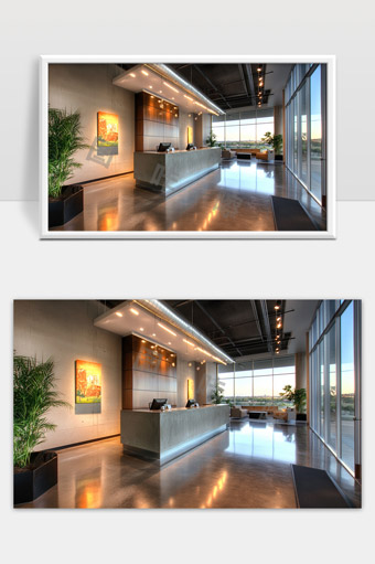 现代简约风格办公前台接待区宽敞明亮设计