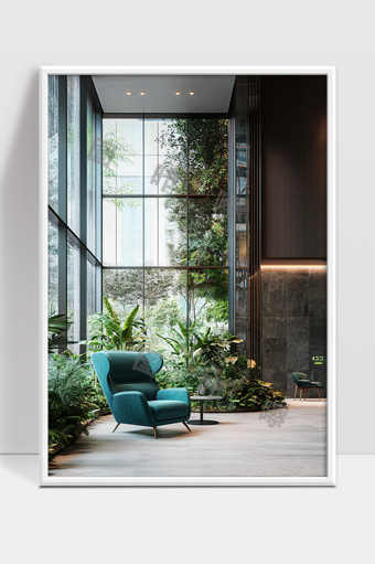 现代办公大楼宽敞绿植环绕休闲区设计