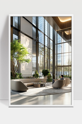 现代办公大楼宽敞明亮的休息区设计