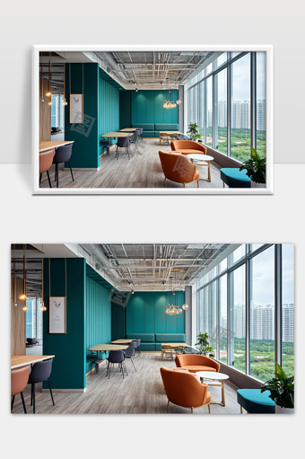 现代简约风格办公休息区宽敞明亮景观窗设计