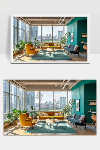 现代风格宽敞明亮舒适城市景观办公休闲区