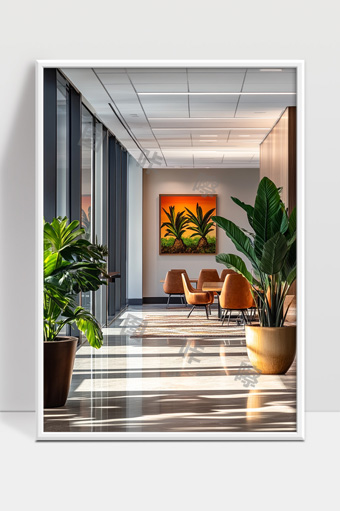 现代办公休闲区自然绿植与简约设计融合空间