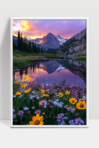 美丽山谷中的花海倒影自然风光