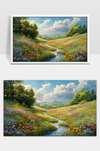 春日山谷溪流花海自然风光美景