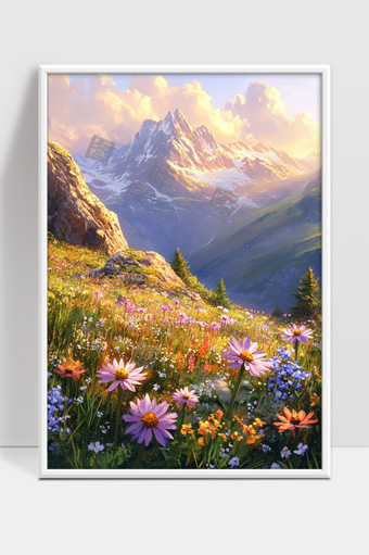 阳光照耀下的高山野花绽放自然风光