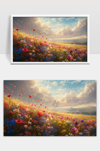 阳光下绽放的多彩野花盛开春日田野风光