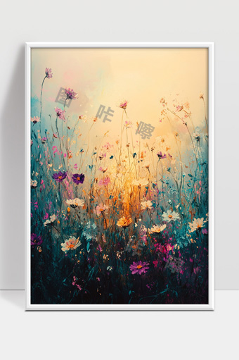 温暖阳光下绽放的多彩野花田间景象