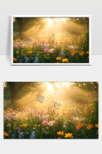 阳光洒满春日花田绽放多彩野花美景