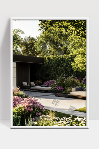 现代庭院花园绿植休闲躺椅自然舒适生活空间