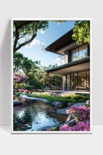 现代别墅优美庭院景观自然生态水系设计