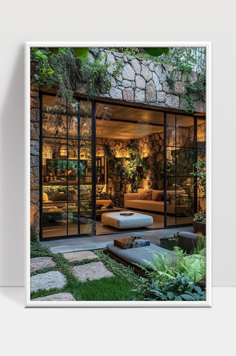 自然融合的石墙别墅温馨室内与花园设计