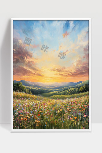 阳光洒满花海山谷间春日美丽自然风光