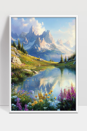 宁静山谷湖泊花海美景自然风光画面