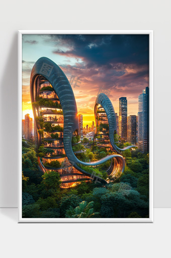未来城市绿色生态建筑与现代都市风光融合景观
