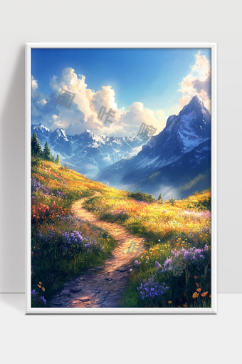 宁静山间小径春日花海自然风光美景