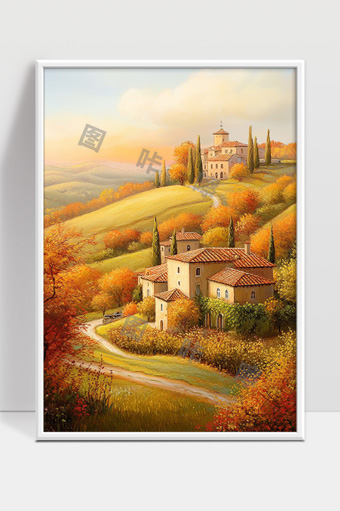 秋日乡村金色田园风光温馨别墅景致