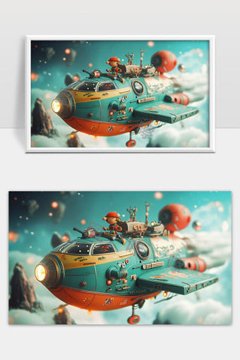 未来科技飞船上冒险小孩探索太空奇幻世界