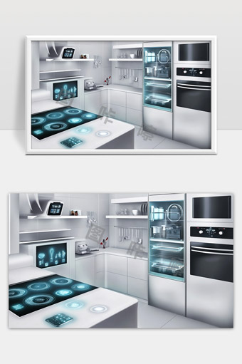 现代智能厨房设备高科技家用厨房设计展示