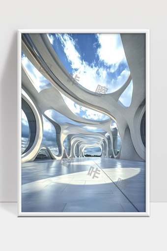 未来感曲线结构建筑天空视角光影交错现代设计空间