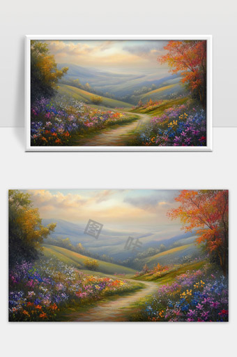 春日山谷花海蜿蜒小路自然风光唯美景色