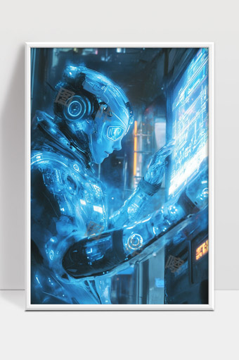 未来科技感机器人操作虚拟界面智能控制场景