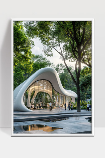 现代森林中的生态曲线形建筑公共空间