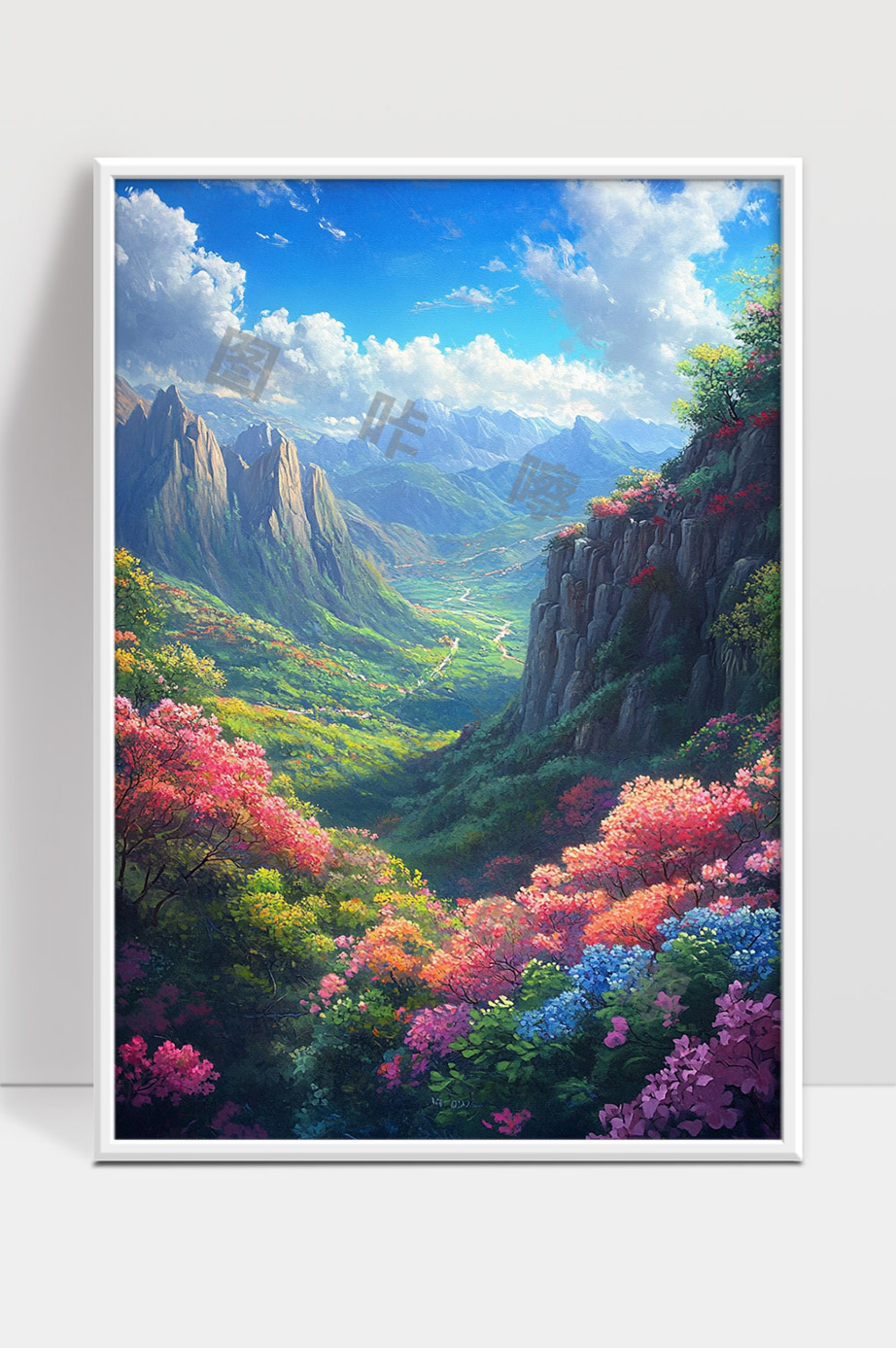 春日山谷花海绚丽风光与远山壮丽景色