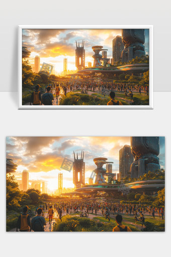 未来城市科技与自然和谐共融的美丽画面