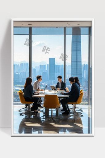现代高层办公大楼内职业团队会议讨论场景