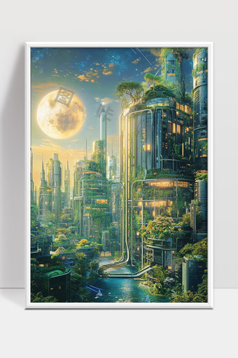 未来绿色城市生态景观与高科技建筑融合美景